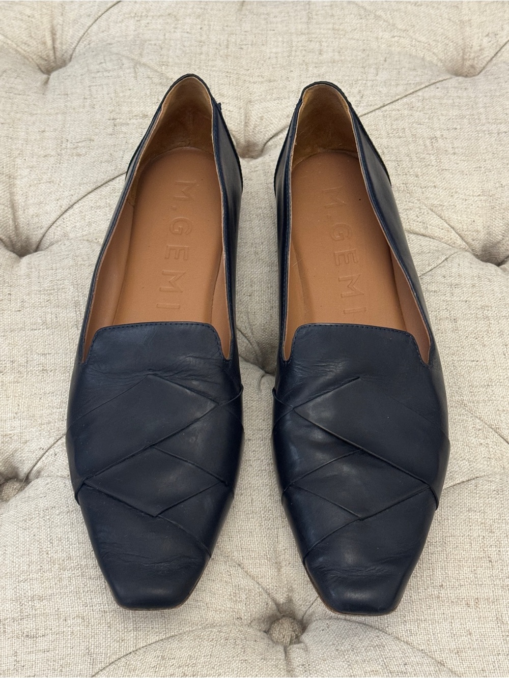 M. GEMI woven braided blue leather flats